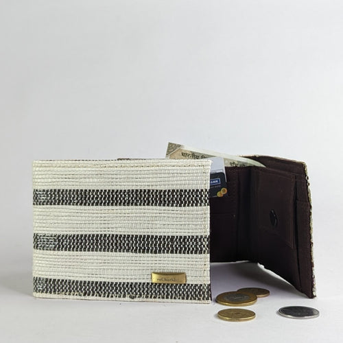 Black and White Striped Waste Plastic Wrappers Upcycled Handwoven Wallet (W0424-006) PS_W