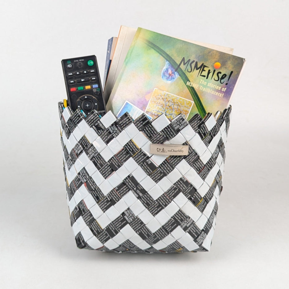 Black and White waves Large Basketry Deco Storage (BDSL0325-005) PS_W