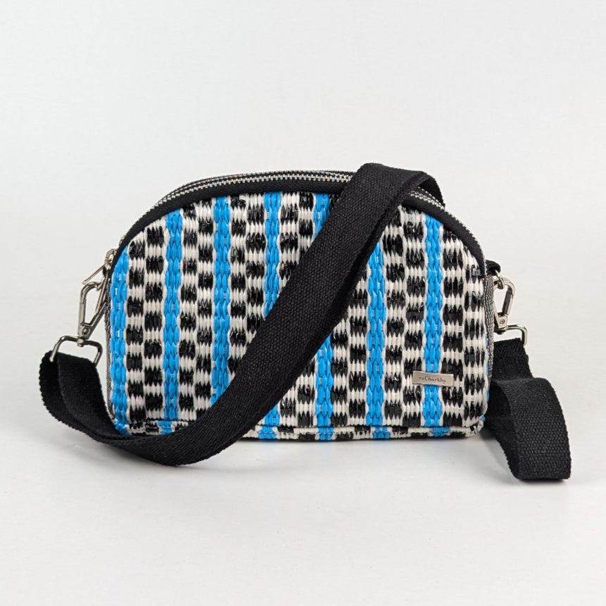 Blue Black Checks with Blue Stripes Upcycled Handwoven Designer Taco Sling (TSLD0225-002) PS_W