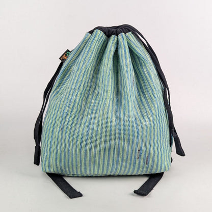 Blue Green stripes Upcycled Handcrafted Light Backpack (NLBP0225-005) PS_W