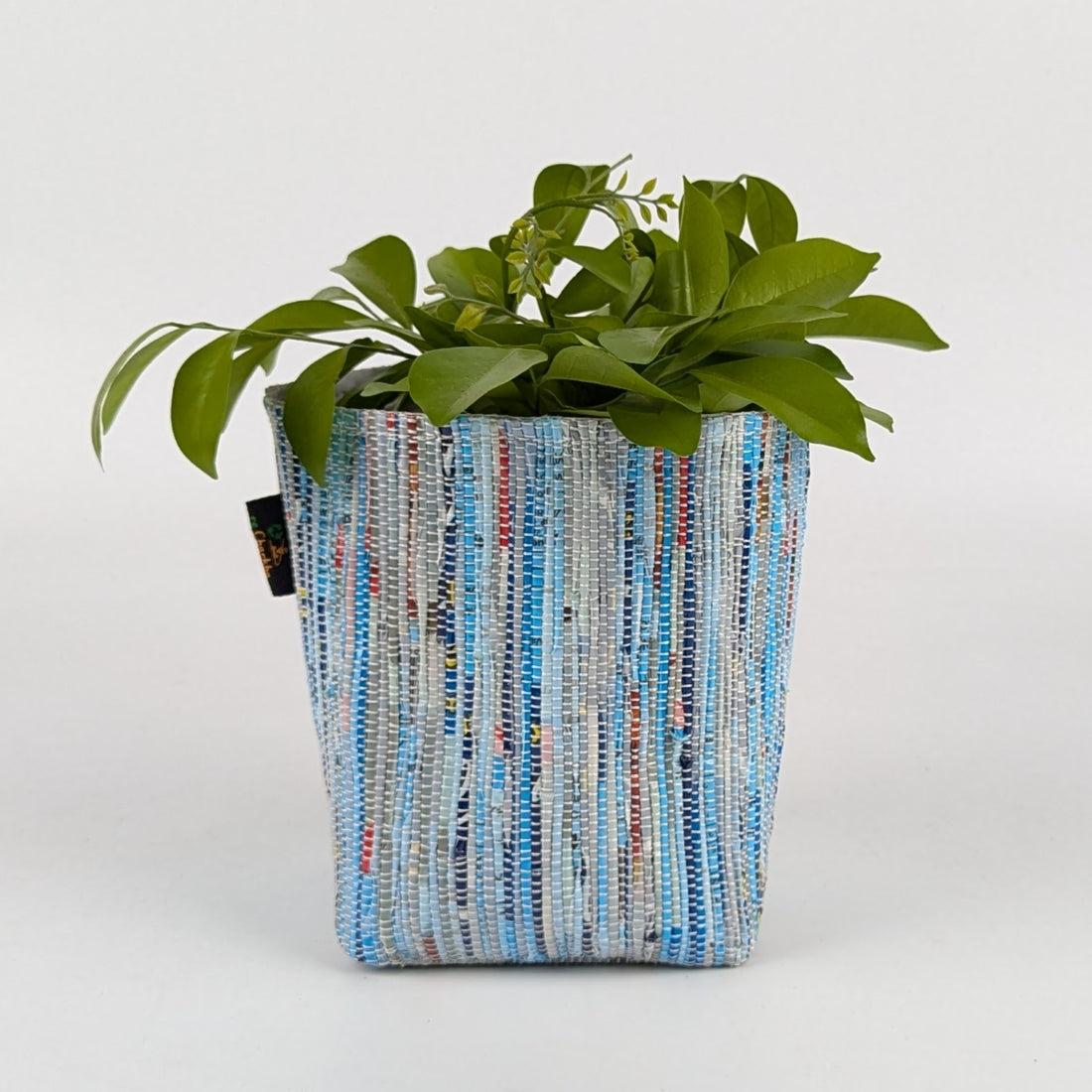 Blue Red White Handwoven Upcycled Small Grow Pot (GPS0125-010) PS_W