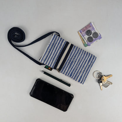 Blue White Striped Upcycled Handwoven Mobile Sling (MSL0325-007) PS_W