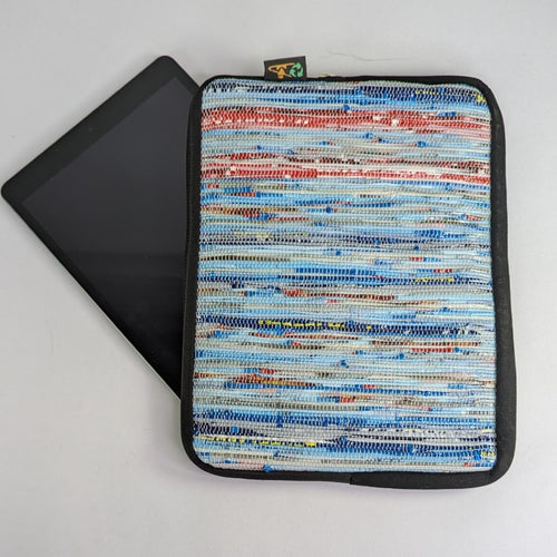 Blue and Red Mix Waste Plastic Wrappers Upcyled Handwoven Tablet Sleeve (TS0424-001)