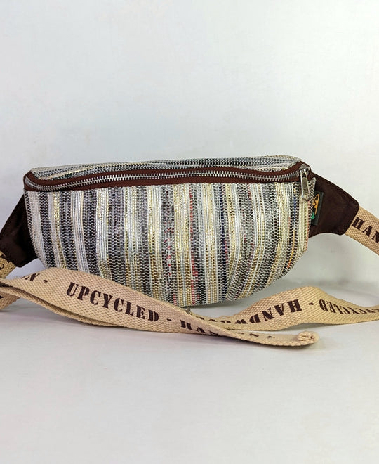 Brown Cassette Tapes Golden Shimmer Upcycled Handwoven Girija Fanny Pack (GFP1223-106)