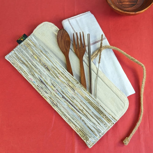 Brown Tinge on Gold Silver Mix Upcycled Handwoven Cutlery Kit (CK0224-109)