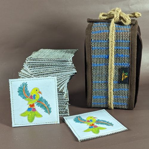 Cassette Brown and Blue Upcycled Handwoven Indian Folk Art Memory Game (MG0524-001) PS_W