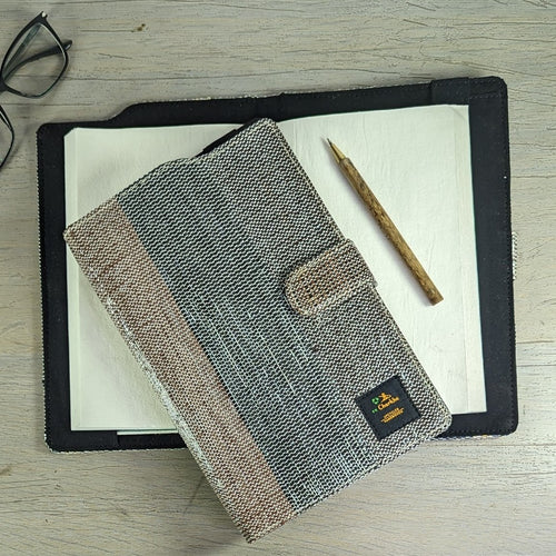 Cassette Tape Black and Brown Waste Plastic Wrappers Upcycled Handwoven Executive Diary Cover (EDC0424-010) PS_W