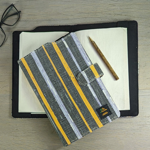 Cassette Tape Black and Multicolored Stripes Waste Plastic Wrappers Upcycled Handwoven Executive Diary Cover (EDC0424-005) PS_W