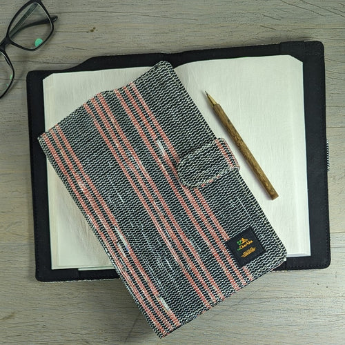 Cassette Tape Black and Red  Striped Waste Plastic Wrappers Upcycled Handwoven Executive Diary Cover (EDC0424-013) PS_W