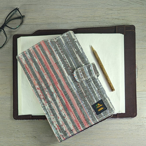 Cassette Tape Black and Red Waste Plastic Wrappers Upcycled Handwoven Executive Diary Cover (EDC0424-003) PS_W