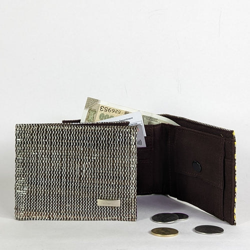 Cassette Tape Brown Waste Plastic Wrappers Upcycled Handwoven Wallet (W0424-016) PS_W