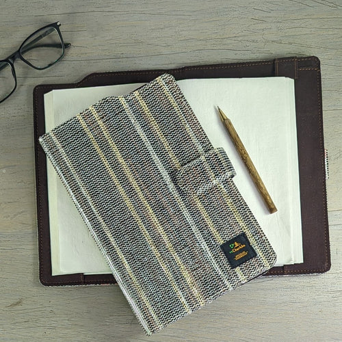 Cassette Tape Brown White and Golden Waste Plastic Wrappers Upcycled Handwoven Executive Diary Cover (EDC0424-004) PS_W