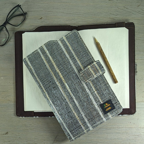 Cassette Tape Brown White and Golden Waste Plastic Wrappers Upcycled Handwoven Executive Diary Cover (EDC0424-017) PS_W