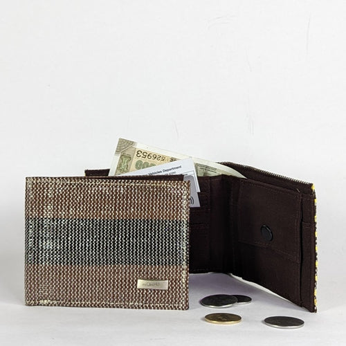 Cassette Tape Brown and Black Waste Plastic Wrappers Upcycled Handwoven Wallet (W0424-015) PS_W