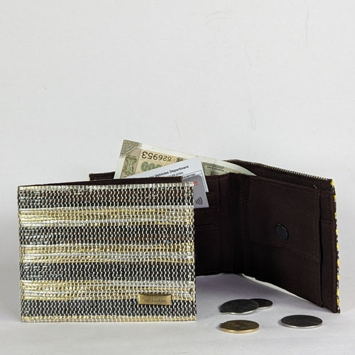 Cassette Tape Brown and Golden  Waste Plastic Wrappers Upcycled Handwoven Wallet (W0424-013) PS_W