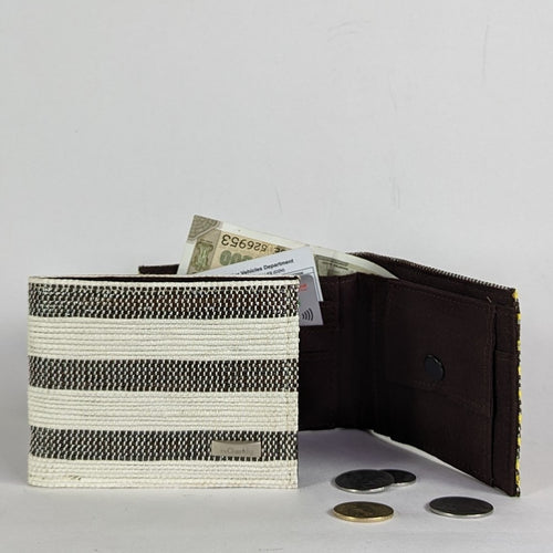 Cassette Tape Brown and White Waste Plastic Wrappers Upcycled Handwoven Wallet (W0424-012) PS_W