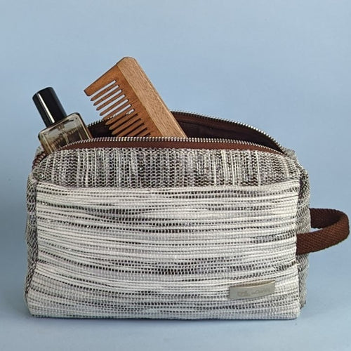 Cassette Tape and White Waste Plastic Wrappers Upcycled Handwoven Travel Kit (TK0424-006)