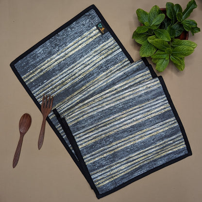 Cassette Tape Brown and Golden Shimmery Striped Upcycled Handwoven Table Runner (TR0824-004) PS_W