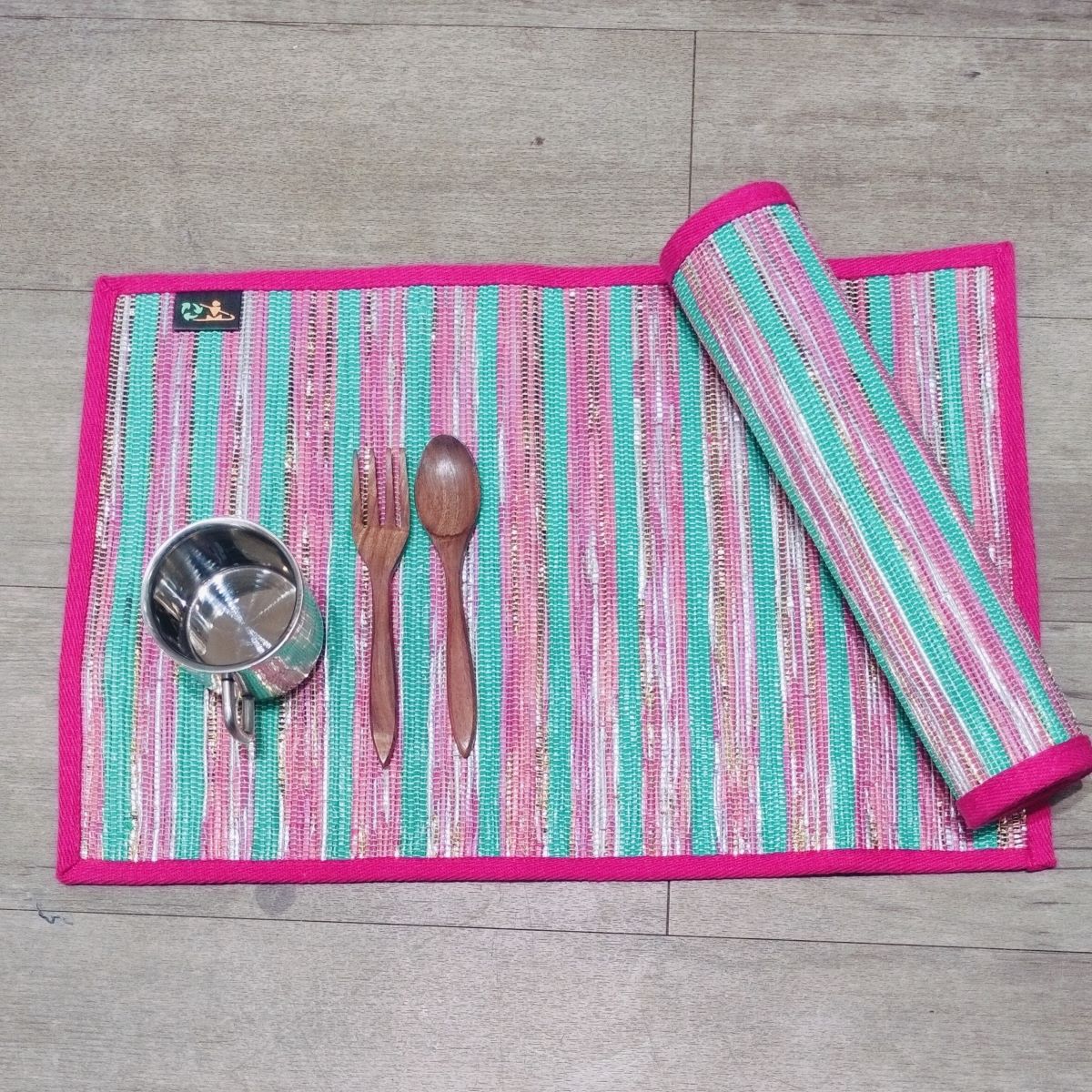 Pink and Green with golden lines Table Mat (set of 2) (TM0124-102) MS_W