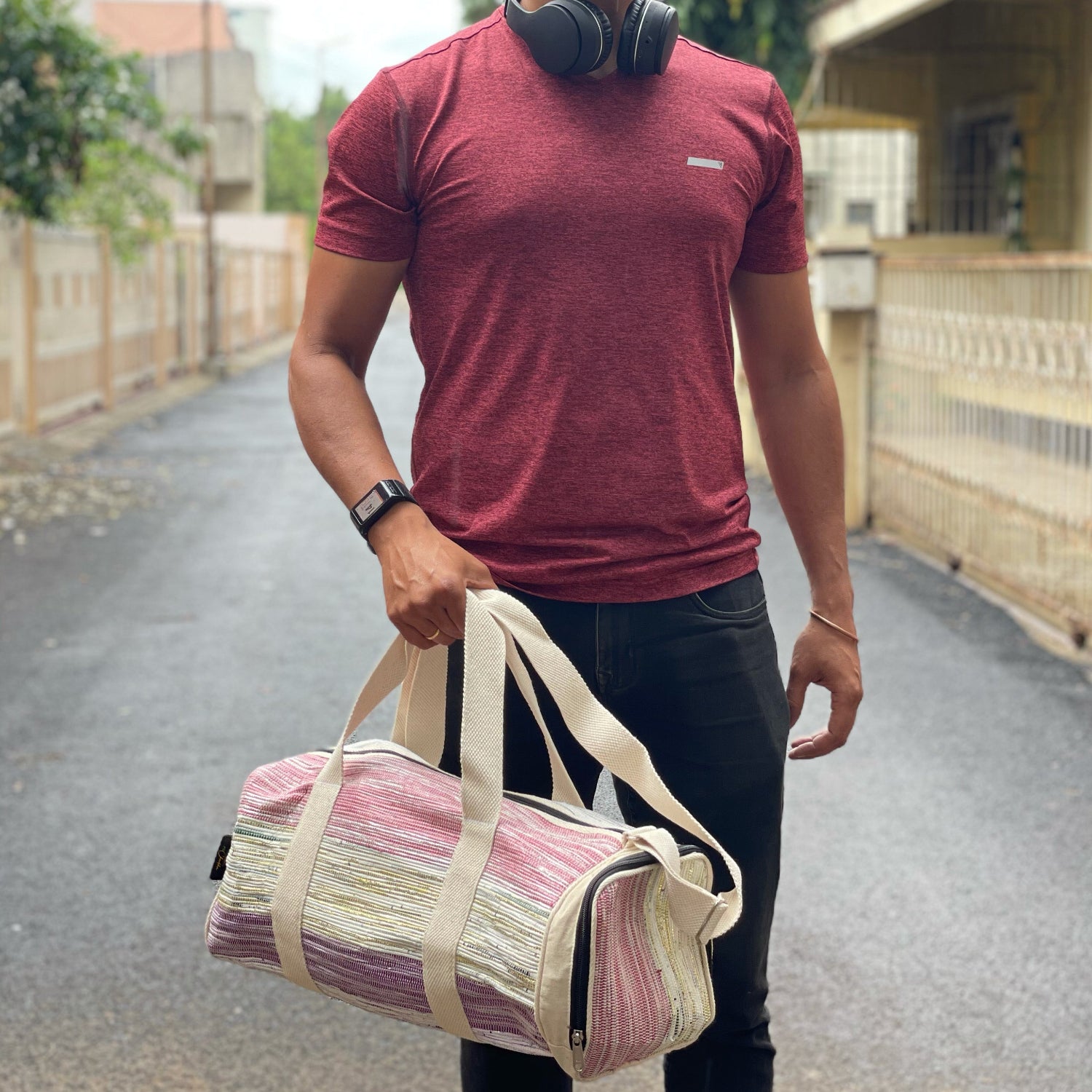 Upcycled Handcrafted Gym Duffle Weekender Bag (GDB0425-006)