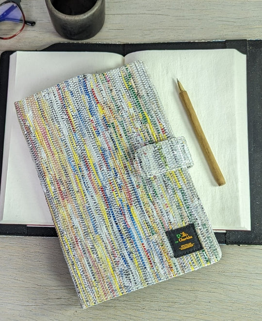 (EDC0224-101) Multicolor Silver Glittery Upcycled Handwoven Executive Diary Cover