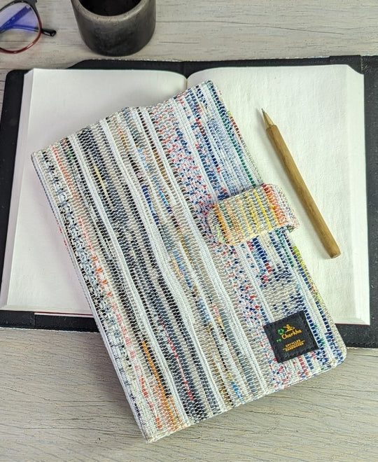 (EDC0224-108) Multicolor Bread Paskets Upcycled Handwoven Executive Diary Cover