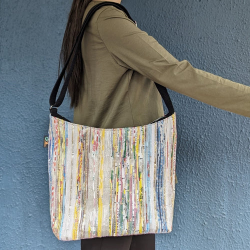 (EJ0324-111) Multicolored Waste Plastic Wrappers Upcycled Handwoven Eclipse Jhola Tote