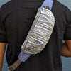 (FP0324-108) Sliver Blue Glittery Waste Plastic Wrappers Upcycled Handwoven Fanny Pack