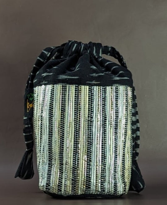 Glittery Golden and Black Upcycled Handwoven Potli Bag (P0524-006) PS_W