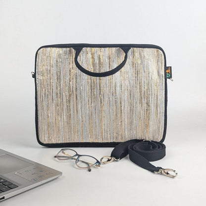 Gold SIlver MIx Upcycled Handwoven Laptop Sleeves 14 inches (LSB140225-012) PS_W