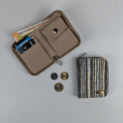 Gold Silver Black Stripes Upcycled Handwoven D Wallet (DW0225-012) PS_W