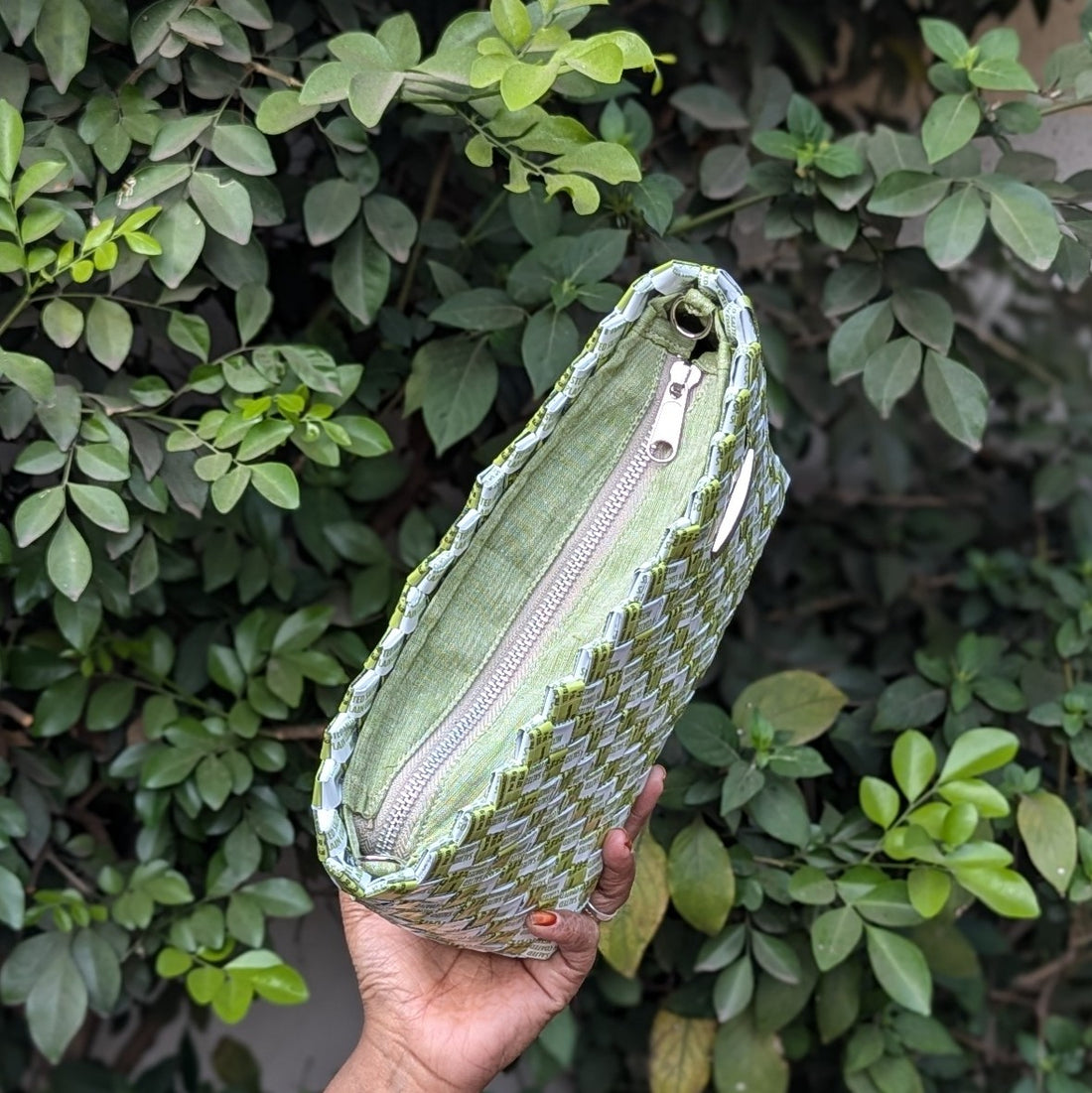 Green White Designer Origami Handcrafted Basketry Sling (NBB1124-017) PS_W