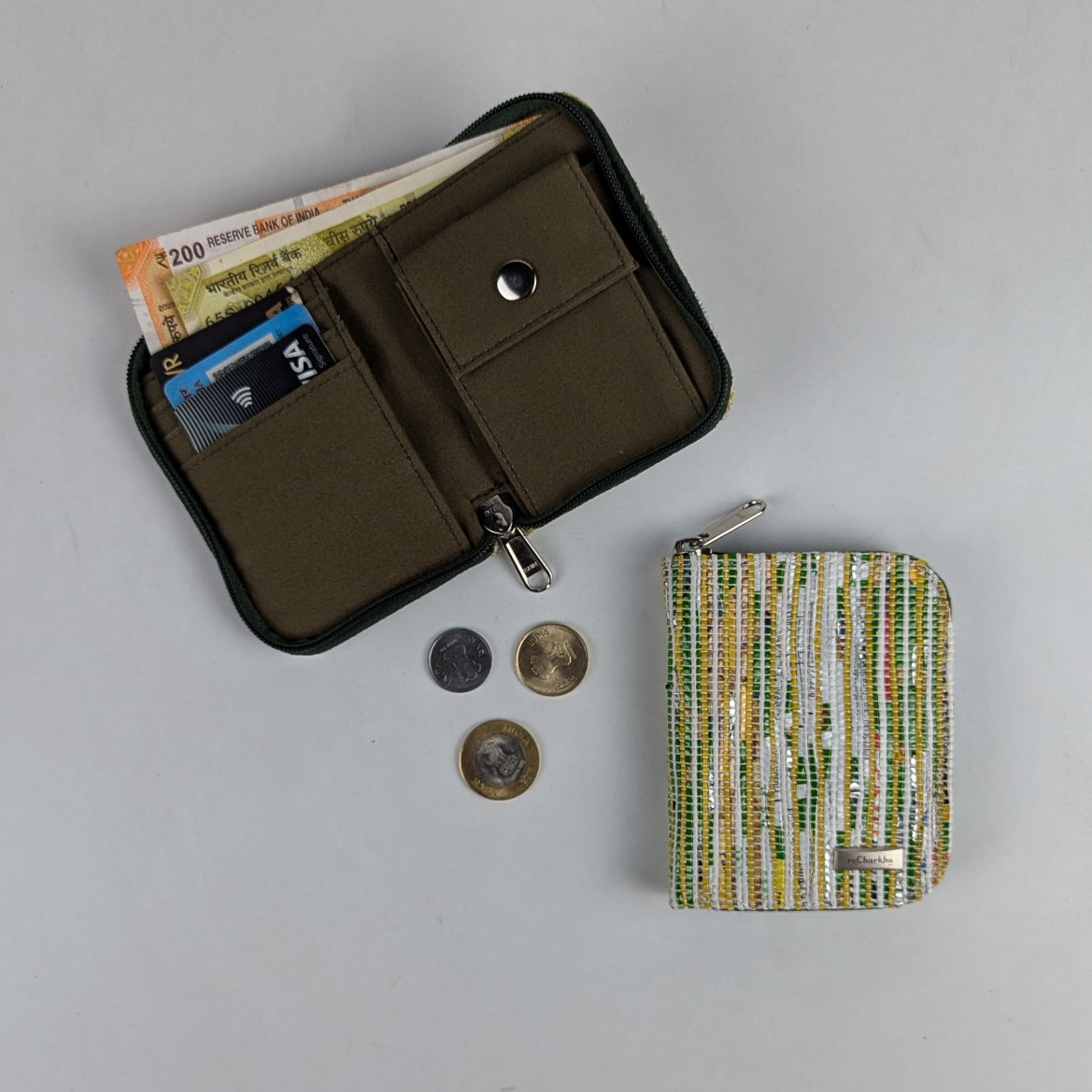 Green Yellow Mix  Upcycled Handwoven D Wallet (DW0225-011) PS_W