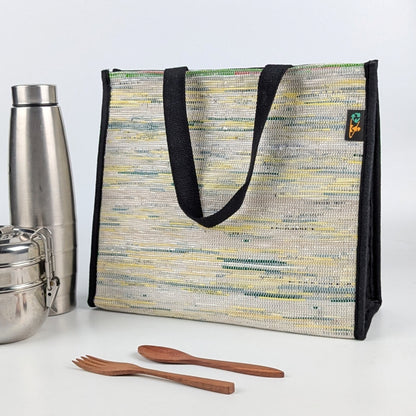 Green Yellow White Upcycled Handwoven Lunch Bag (LB0225-007) PS_W