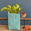 Green with Pink Stripes Waste Plastic Wrappers Upcycled Handwoven Grow Pot Medium (GPM0424-009) PS_W