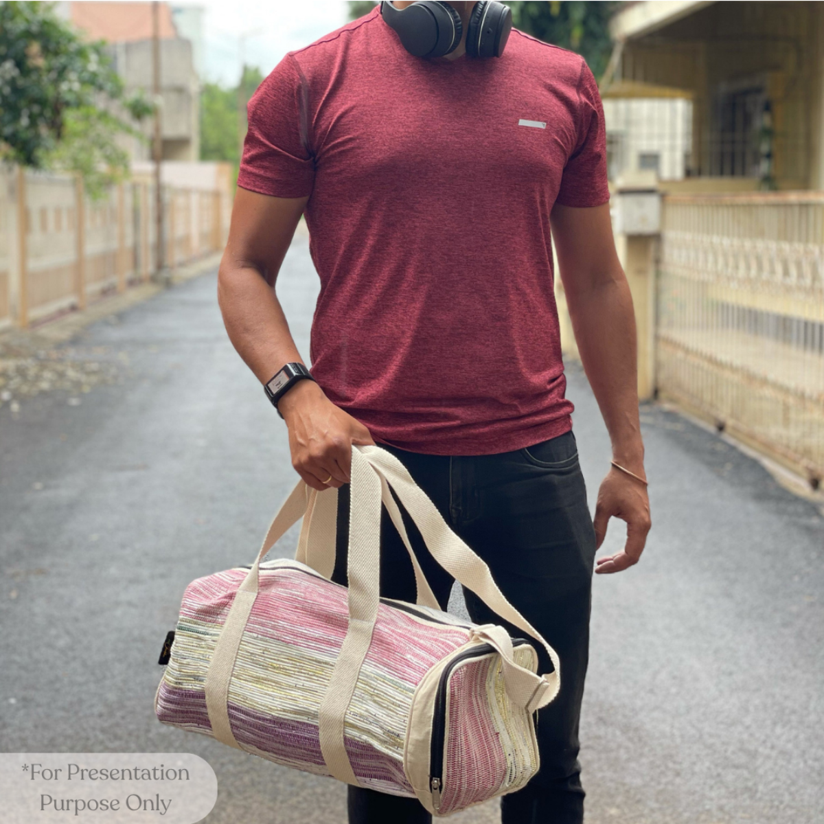 Upcycled Handcrafted Gym Duffle Weekender Bag (GDB0926-001)