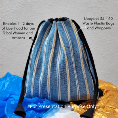 Shimmery Multicolored Orange Striped Upcycled Handwoven Light Backpack (NLBP1124-006) PS_W