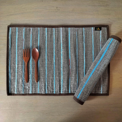Cassette Tape Brown Table Mat (set of 2) with Blue Stripes (TM1023-003)