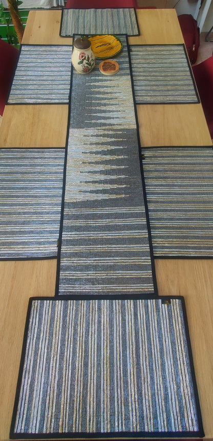 Brown White Striped Upcycled Handwoven Table Runner (TR1224-008) PS_W