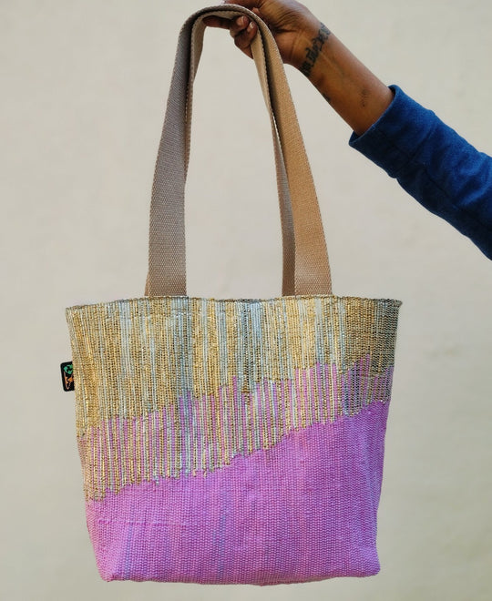 Pink and Golden Upcycled Handwoven Shopper Tote (DST0124-104) MS_W