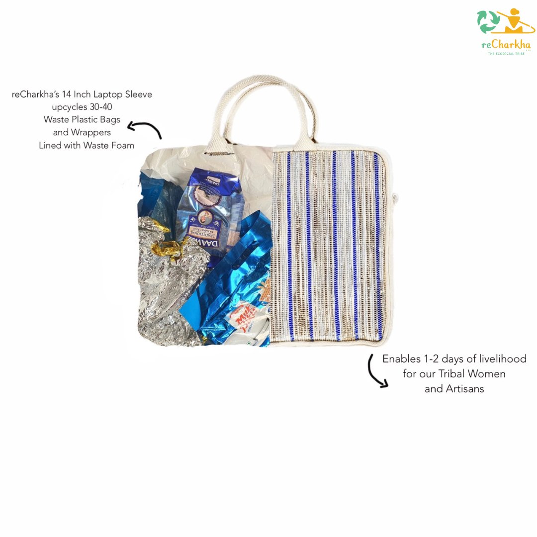 reCharkha Upcycled Handwoven Recycle Livelihoods Handcraft Laptop bag sleeve Impact