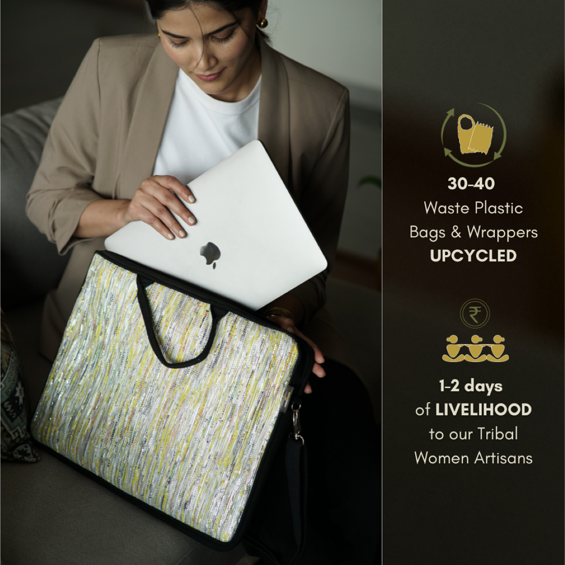 Shimmery Golden Yellow Handwoven Laptop Sleeve 16 inch (LSB160225-010) PS_W