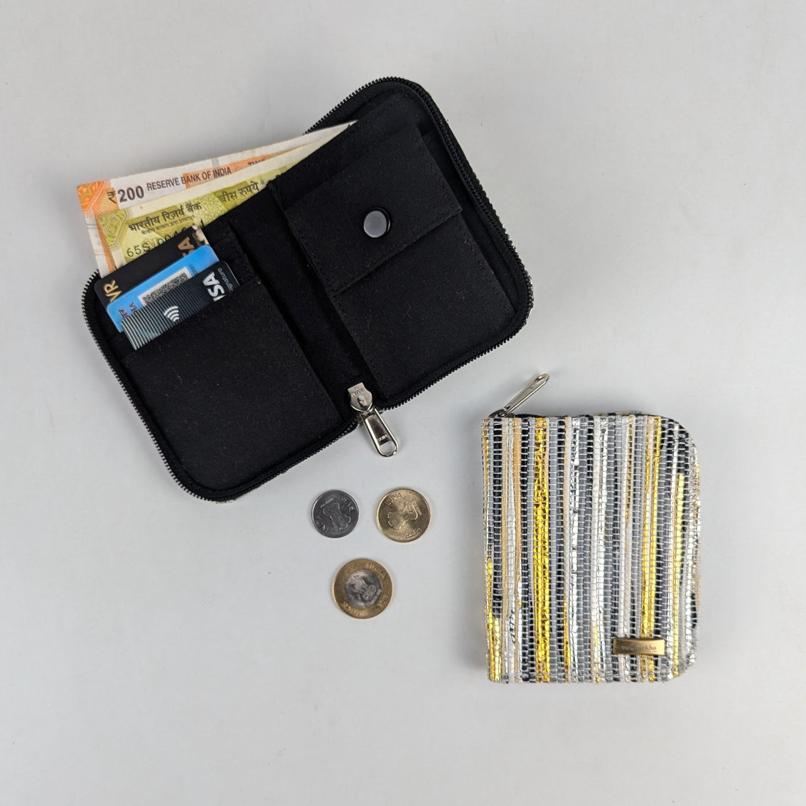 Multi COlour Stripes Upcycled Handwoven D Wallet (DW0225-021) PS_W