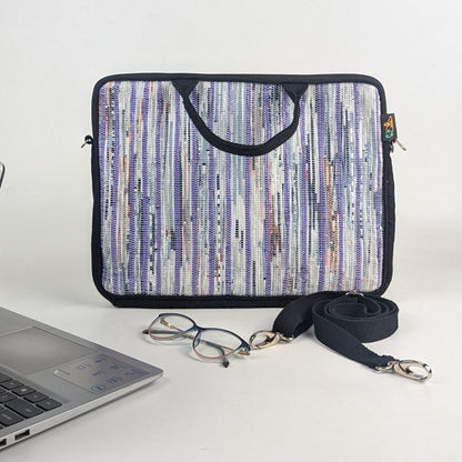 Multi COlour with Blue Stripes Upcycled Handwoven Laptop Sleeves 14 inches (LSB140225-010) PS_W