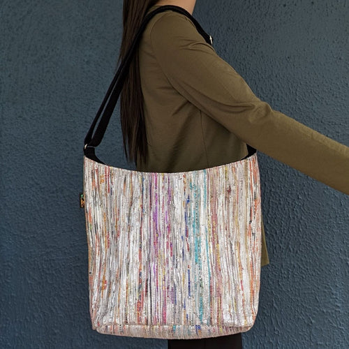 Multicolored Shimmery Plastic Wrappers Upcycled Handwoven Eclipse Jhola Tote (EJ0424-007) PS_W