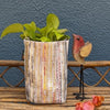 Multicolored Shimmery Striped Waste Plastic Wrappers Upcycled Handwoven Grow Pot Medium (GPM0424-007) PS_W