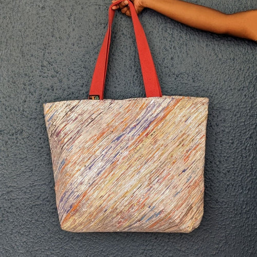 Multicolored Shimmery Waste Plastic Wrappers Upcycled Handwoven Beach Bag (BB0424-014)