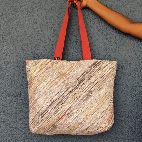Multicolored Shimmery Waste Plastic Wrappers Upcycled Handwoven Beach Bag (BB0424-016)