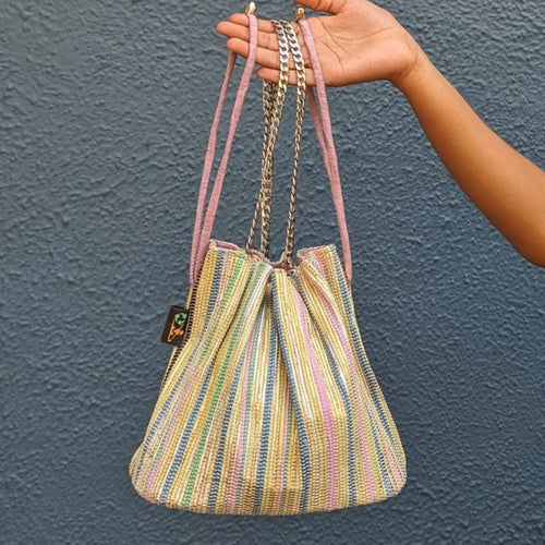 Multicolored Shimmery Waste Plastic Wrappers Upcycled Handwoven Girija Potli Sling (GP0424-001)