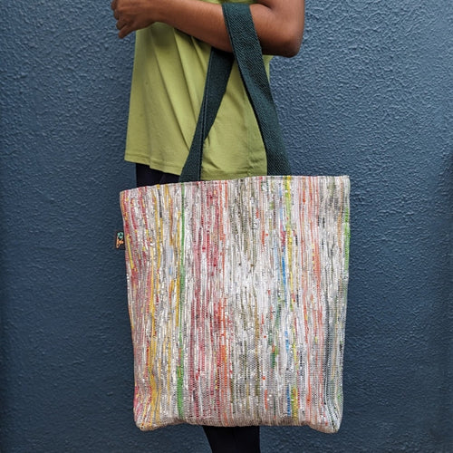 Multicolored Shimmery Waste Plastic Wrappers Upcycled Handwoven Shop N Go (SNG0424-013)